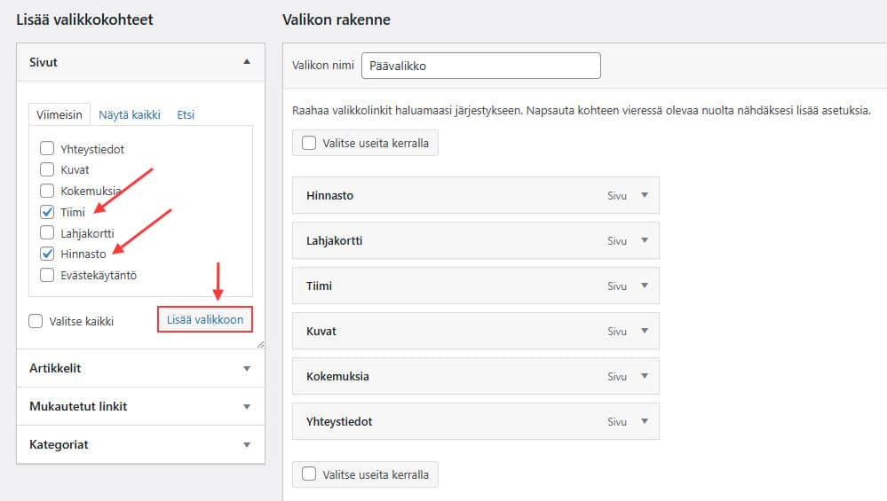 Valikon muokkaaminen 3