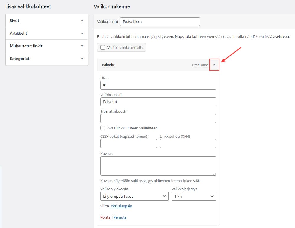 Valikon muokkaaminen 4