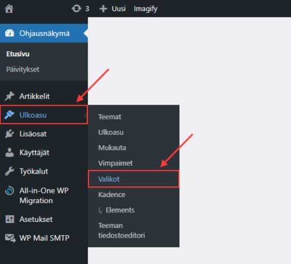 Valikon muokkaaminen