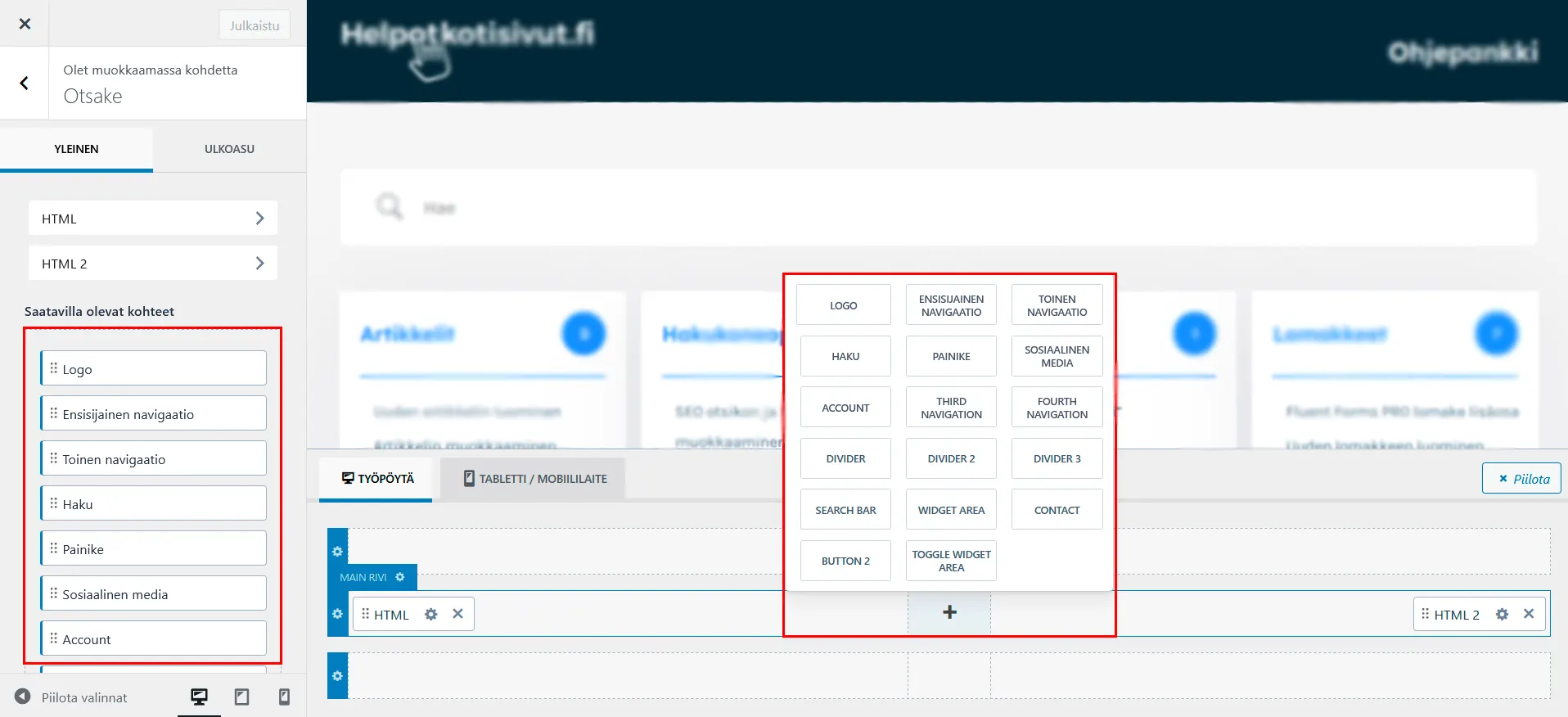 Headerin muokkaaminen